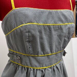 Pinstripe Sun Dress with Bright Yellow Accents + Pockets  - London Times - Sz 6